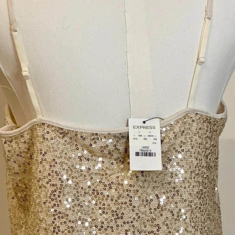 Express Gold Sequin Camisole Top, Size L, by Express